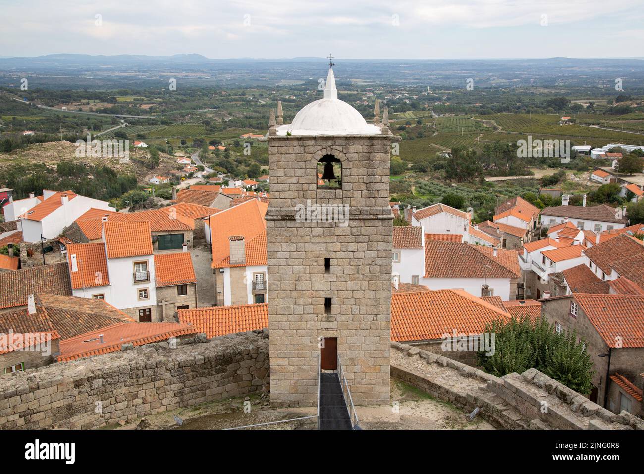 Clock Tower and Castle, Castelo Novo Village; Portugal Stock Photo