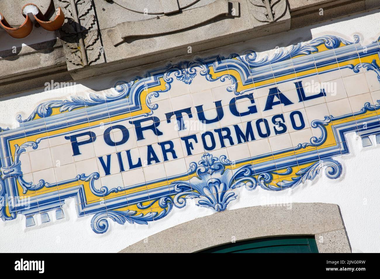 Vilar Formoso Tile Sign at Railway Station; Portugal Stock Photo