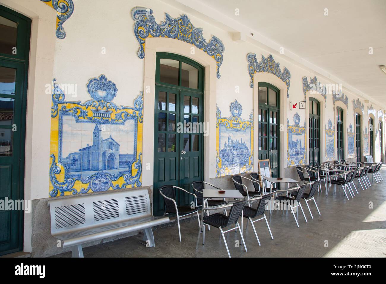 Tile at Vilar Formoso Railway Station; Portugal Stock Photo
