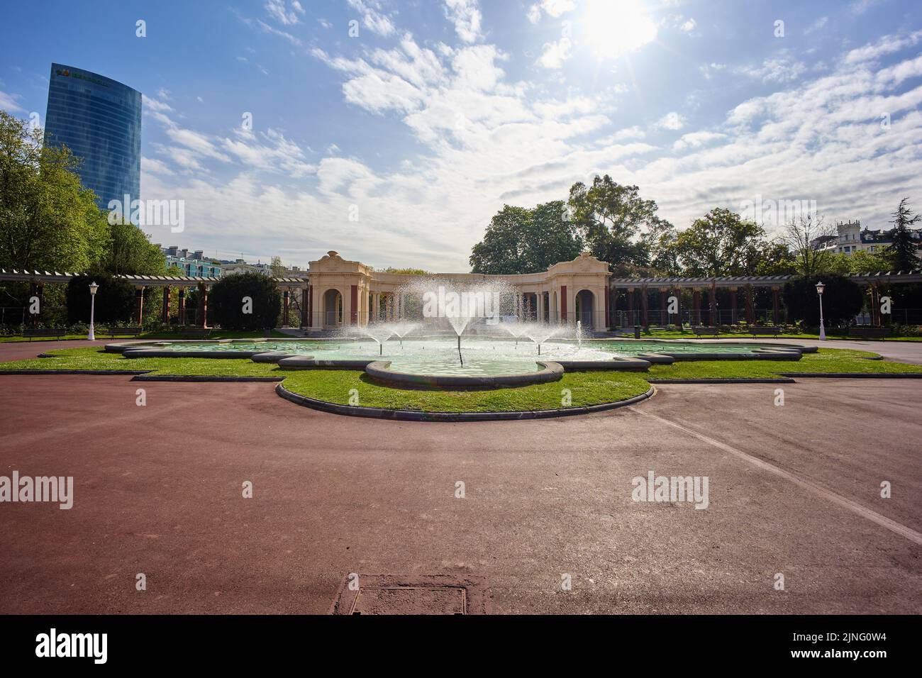 The beautiful Dona Casilda Iturrizar park in Bilbao, Spain, with fountains on a sunny day Stock Photo