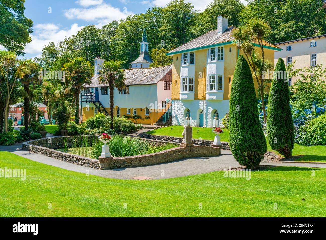 PORTMEIRION, WALES, UK JULY 07, 2022 Portmeirion is a tourist village in North Wales. It was