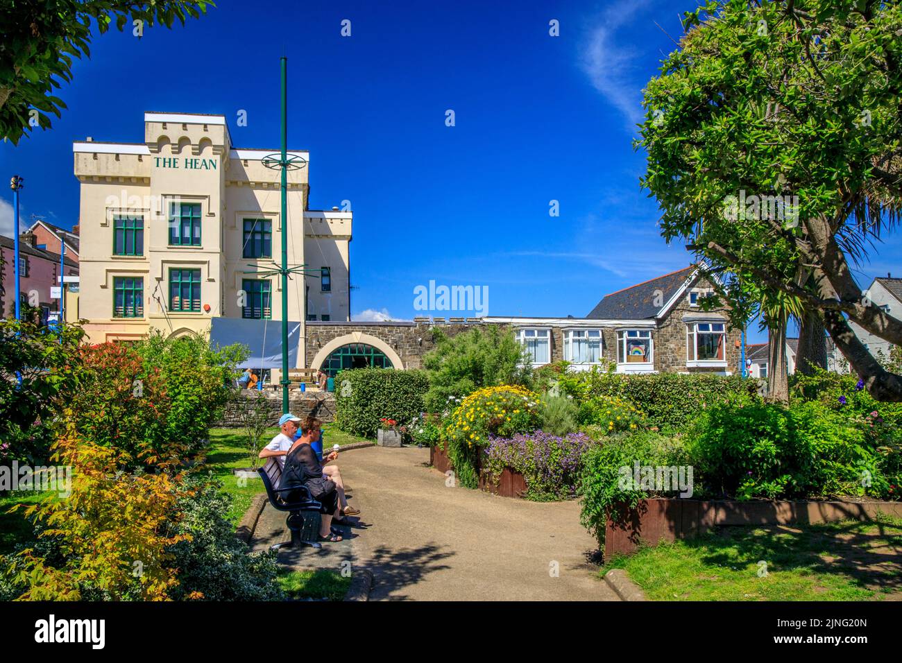 Saundersfoot has a sensory garden filled with colourful, tactile or perfumed plants in front of the Hean castle hotel, Pembrokeshire, Wales, UK Stock Photo