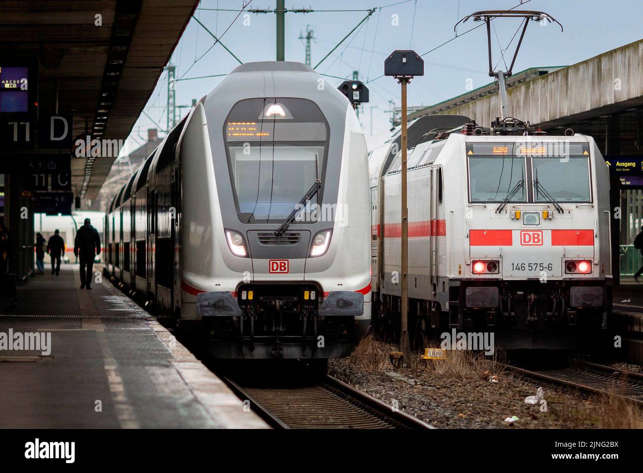 Hanover, Deutschland. 03rd Feb, 2022. Two Intercity 2 trains are ready for departure at the main train station in Hanover, Germany, 02/03/2022. Credit: dpa/Alamy Live News Stock Photo