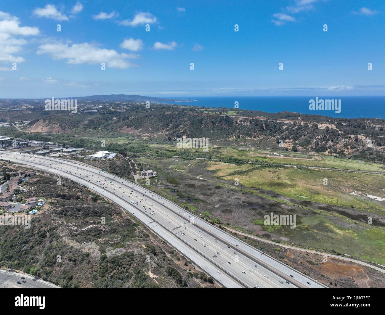 Aerial view of highway interchange and junction, San Diego Freeway