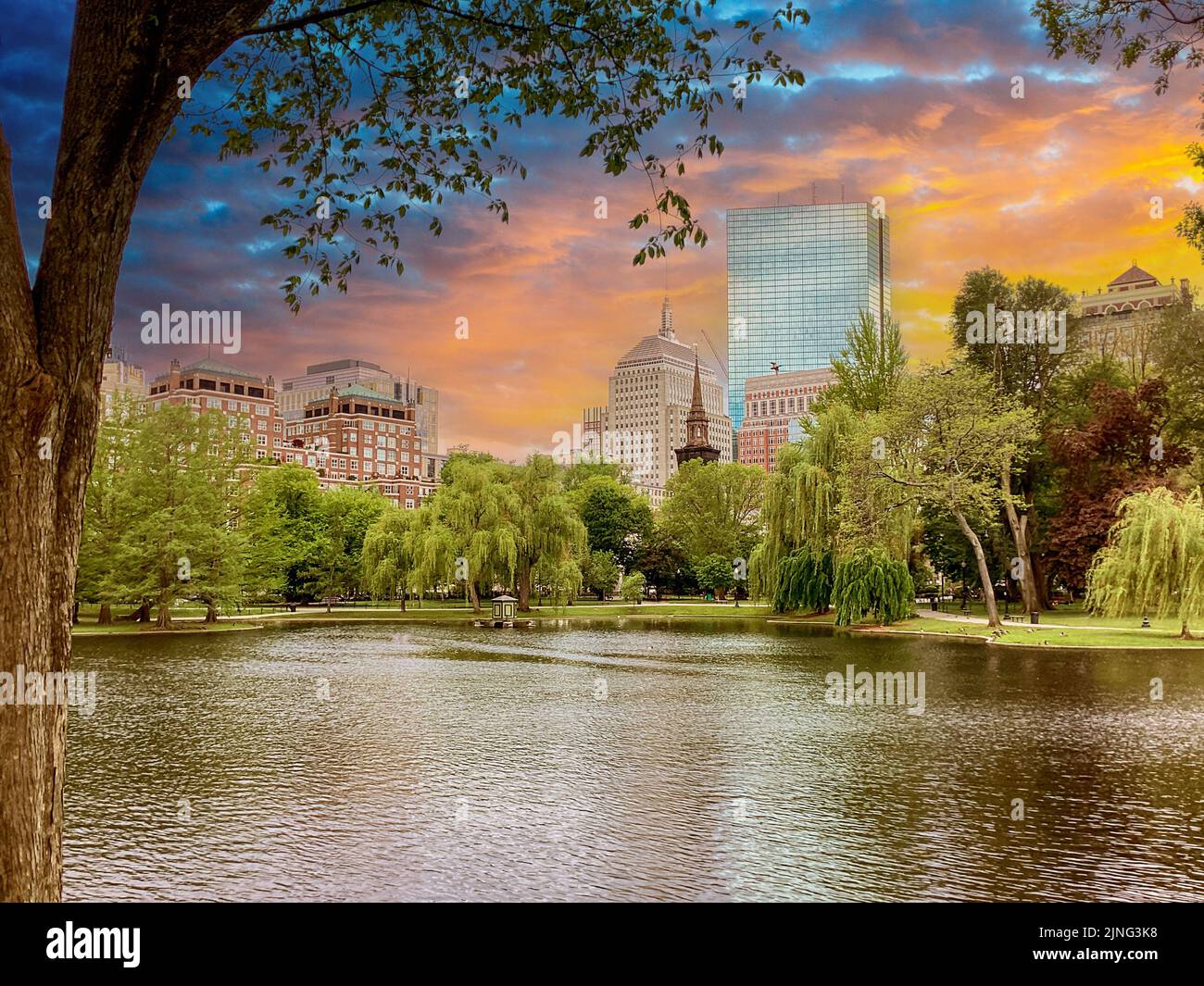Reflecting Pond in the Boston Public Garden, Boston, Massachusetts Stock Photo