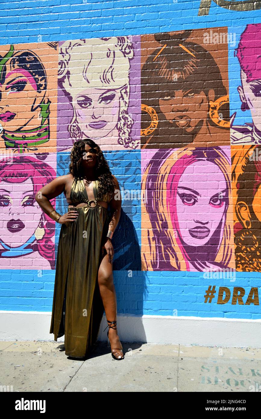 USA. 10th Aug, 2022. June Jambalaya poses at the "RuPaul's Drag Race