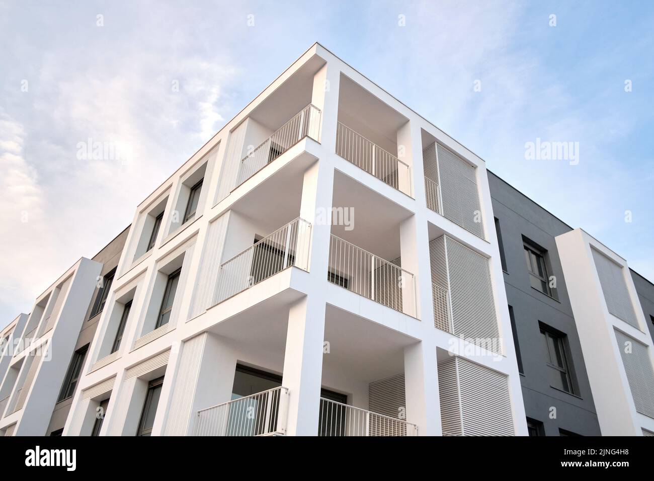 Fragment of modern residential apartment with exterior flat buildings. Detail of the new luxury house and residential complex. Stock Photo