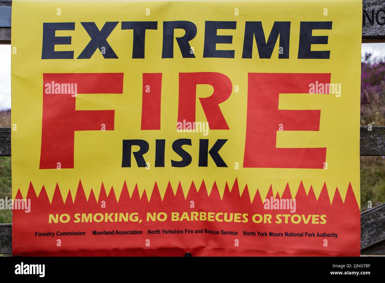 Extreme Fire Risk Sign at Levisham Moor, North York Moors Stock Photo