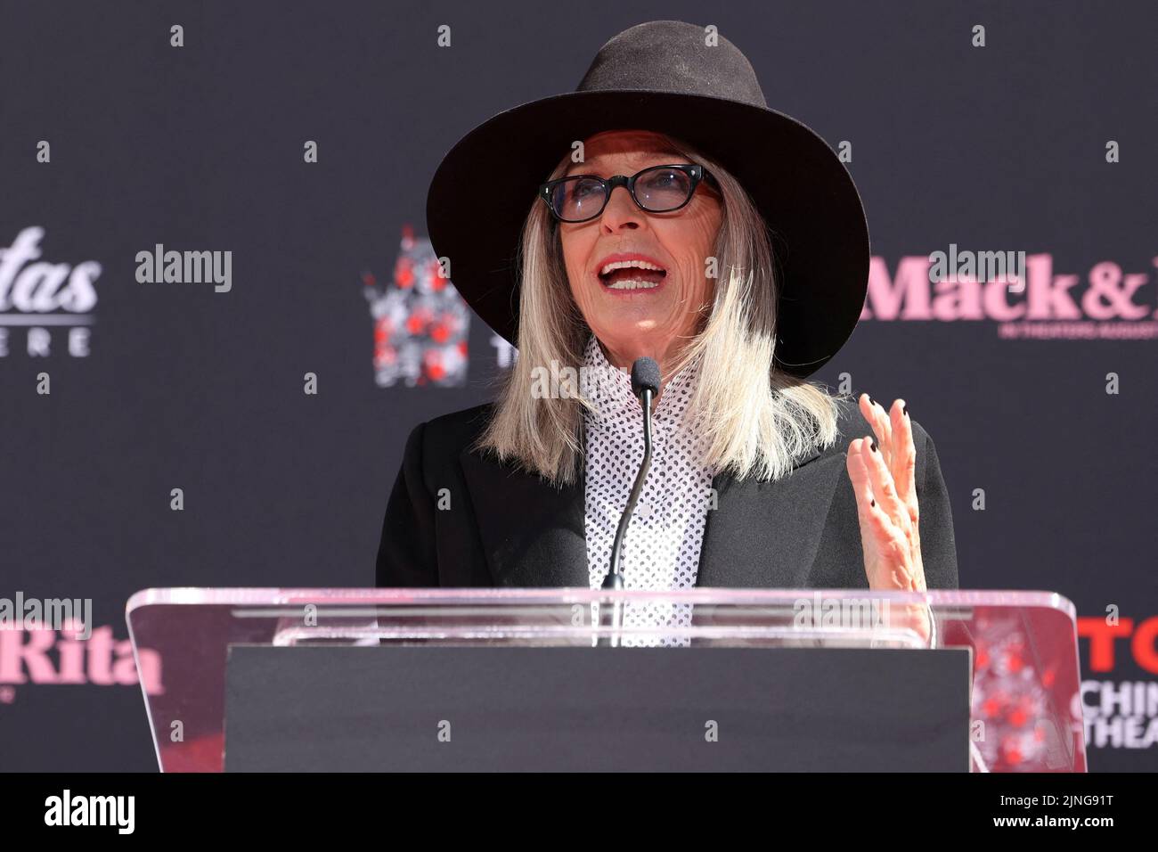 Actor Diane Keaton speaks during her handprints ceremony at TCL Chinese theatre in Los Angeles, California, U.S., August 11, 2022. REUTERS/Mario Anzuoni Stock Photo