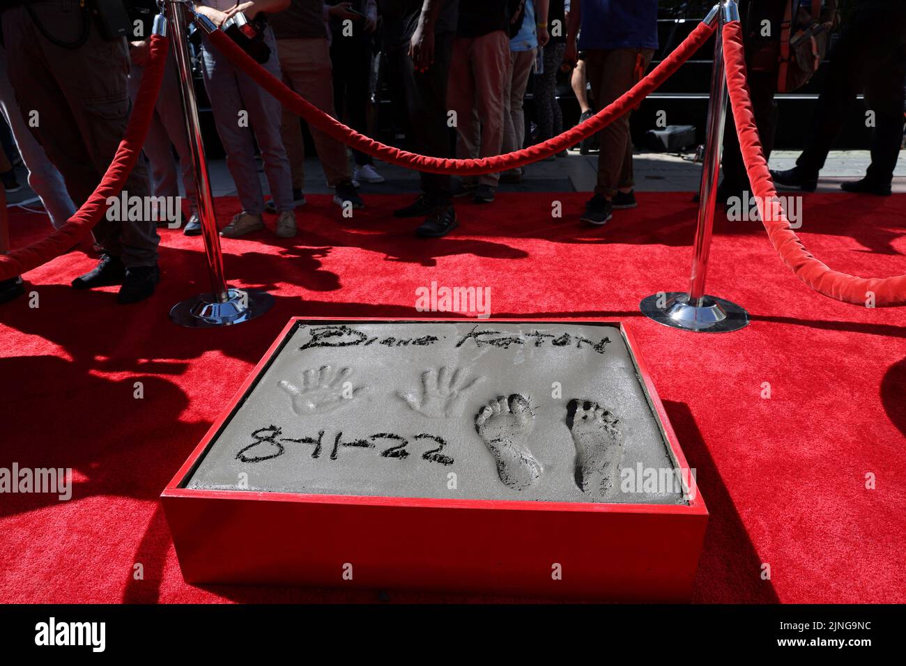 Actor Diane Keaton's cement-cast handprints, footprints and signature are pictured during a ceremony TCL Chinese theatre  in Los Angeles, California, U.S., August 11, 2022. REUTERS/Mario Anzuoni Stock Photo
