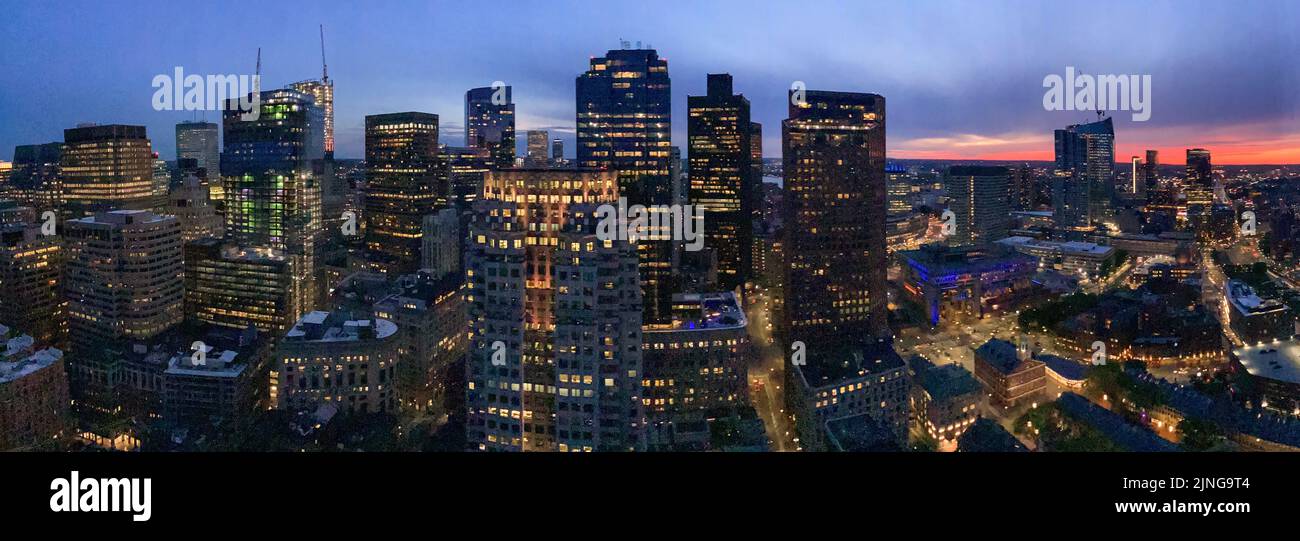 Boston Cityscape Skyline Looking West Towards the Financial District and West Boston Stock Photo