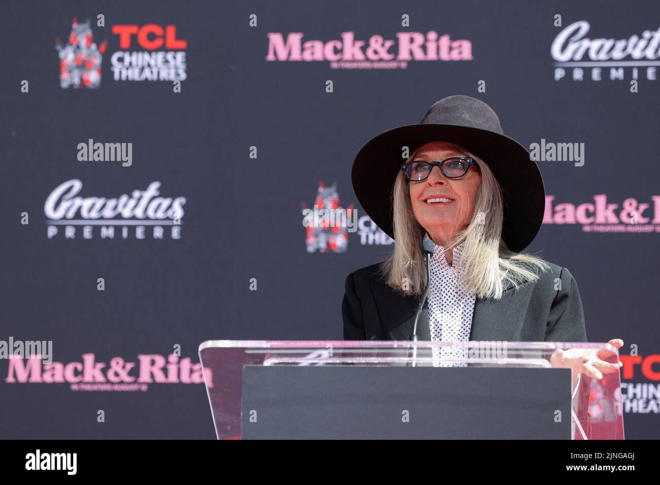Actor Diane Keaton smiles during handprints and footprints ceremony at TCL Chinese theatre in Los Angeles, California, U.S., August 11, 2022. REUTERS/Mario Anzuoni Stock Photo