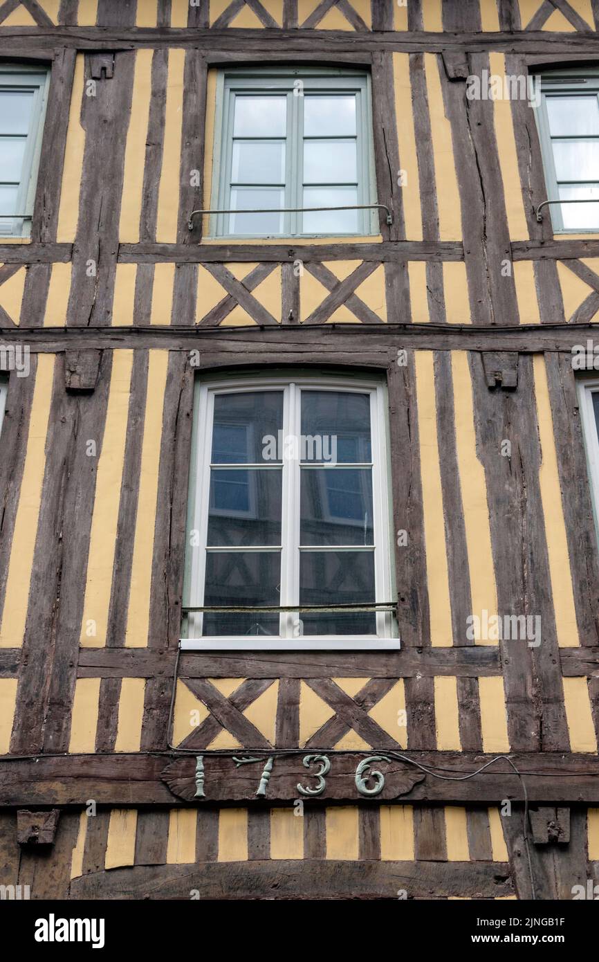 Typical timber-framed building tied 1736 in Rouen's old town in Normandy France Stock Photo