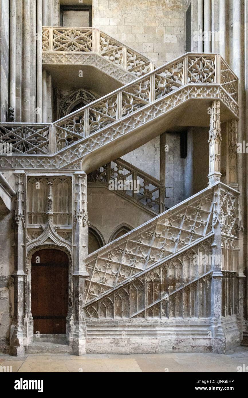 Ornate stone staircase in Rouen /cathedral Notre-Dame Stock Photo