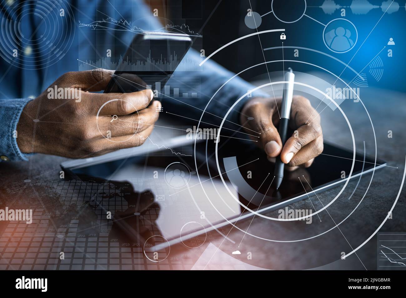 Financial And Marketing Data Analyst Man Using Tablet Stock Photo
