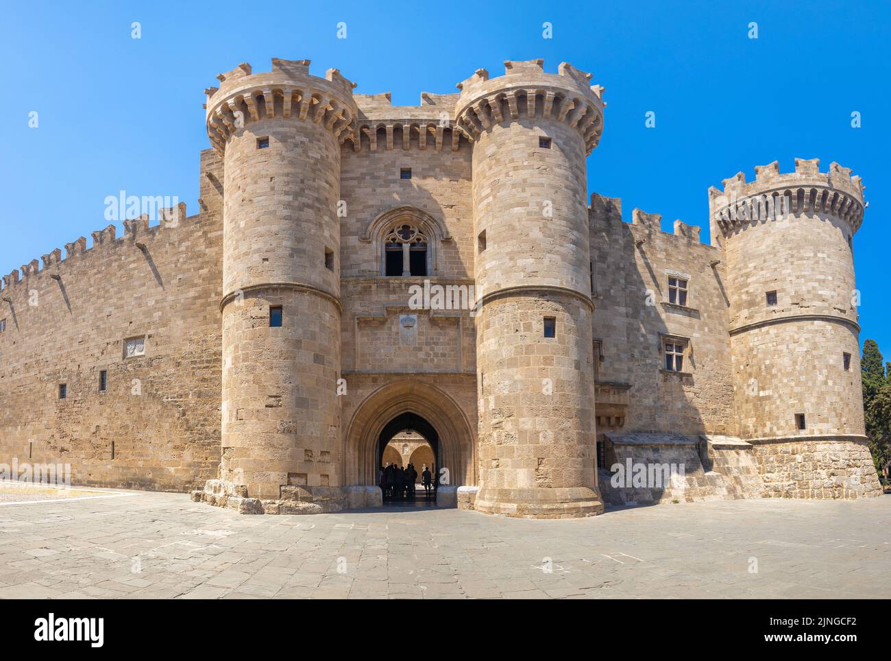 The Kastello, Palace of the Grand Master of the Knights of Rhodes. Main entrance of castle in Rhodes town, Greece, Europe. Stock Photo
