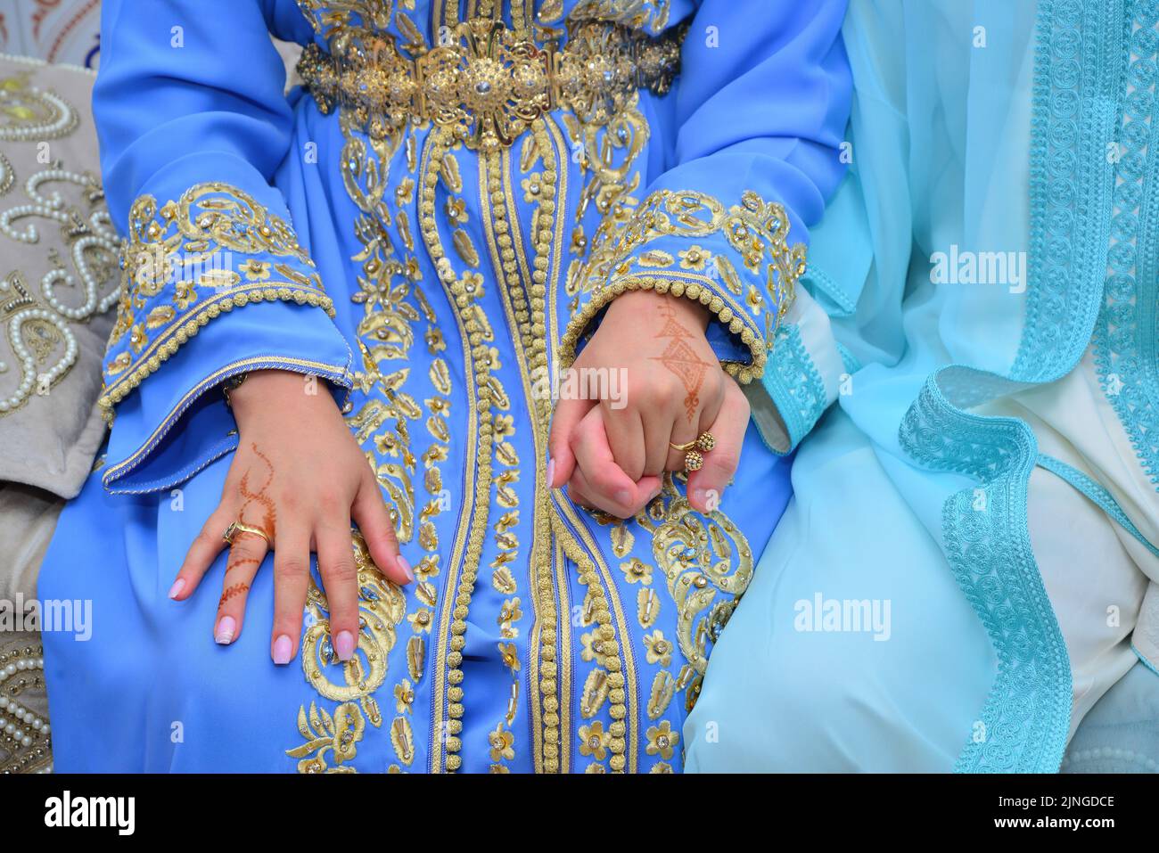 Moroccan bride and groom wearing traditional Moroccan clothes Stock Photo