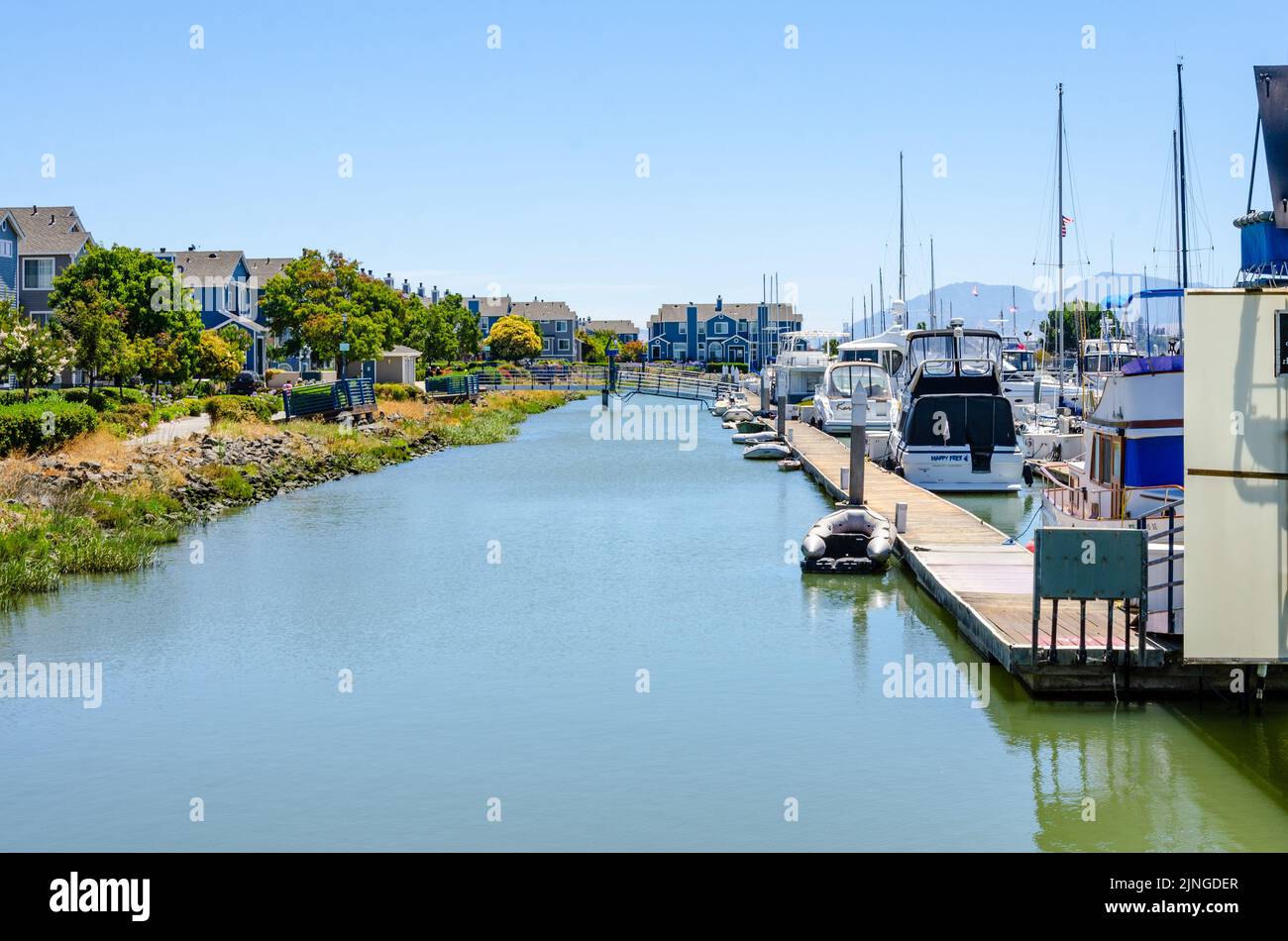 Looking along a waterway in Benicia Marina in California, USAi Stock Photo