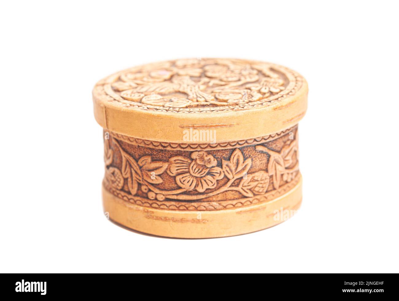 wooden round box on white background Stock Photo Alamy