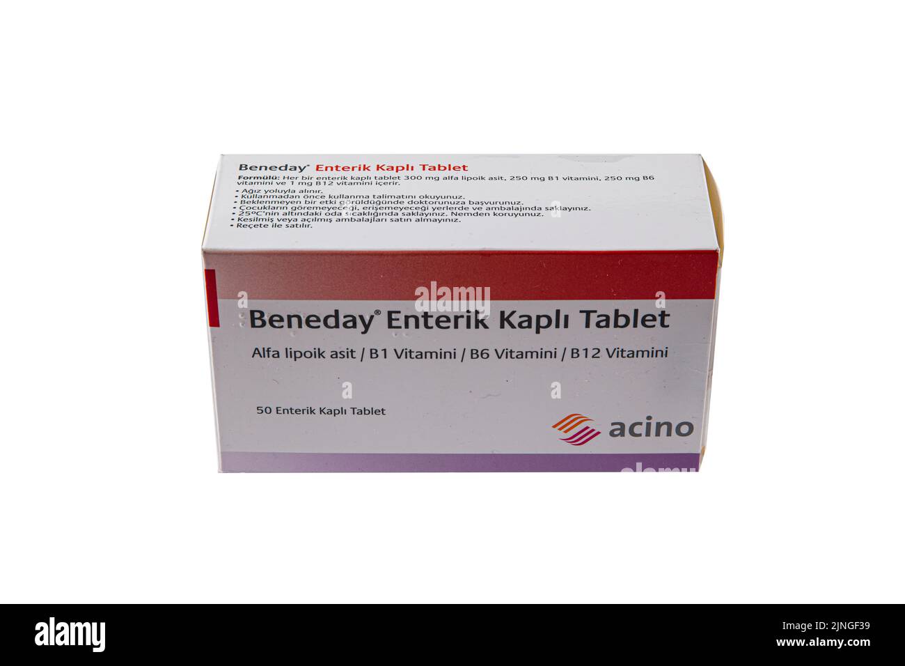 Turkey,Istanbul ; August ,15,2022  ; Beneday ; B vitamin complex,Alpha Lipoic Acid Capsules 600mg,B1,B6 and B12 complex. it is a highly bioavailable f Stock Photo