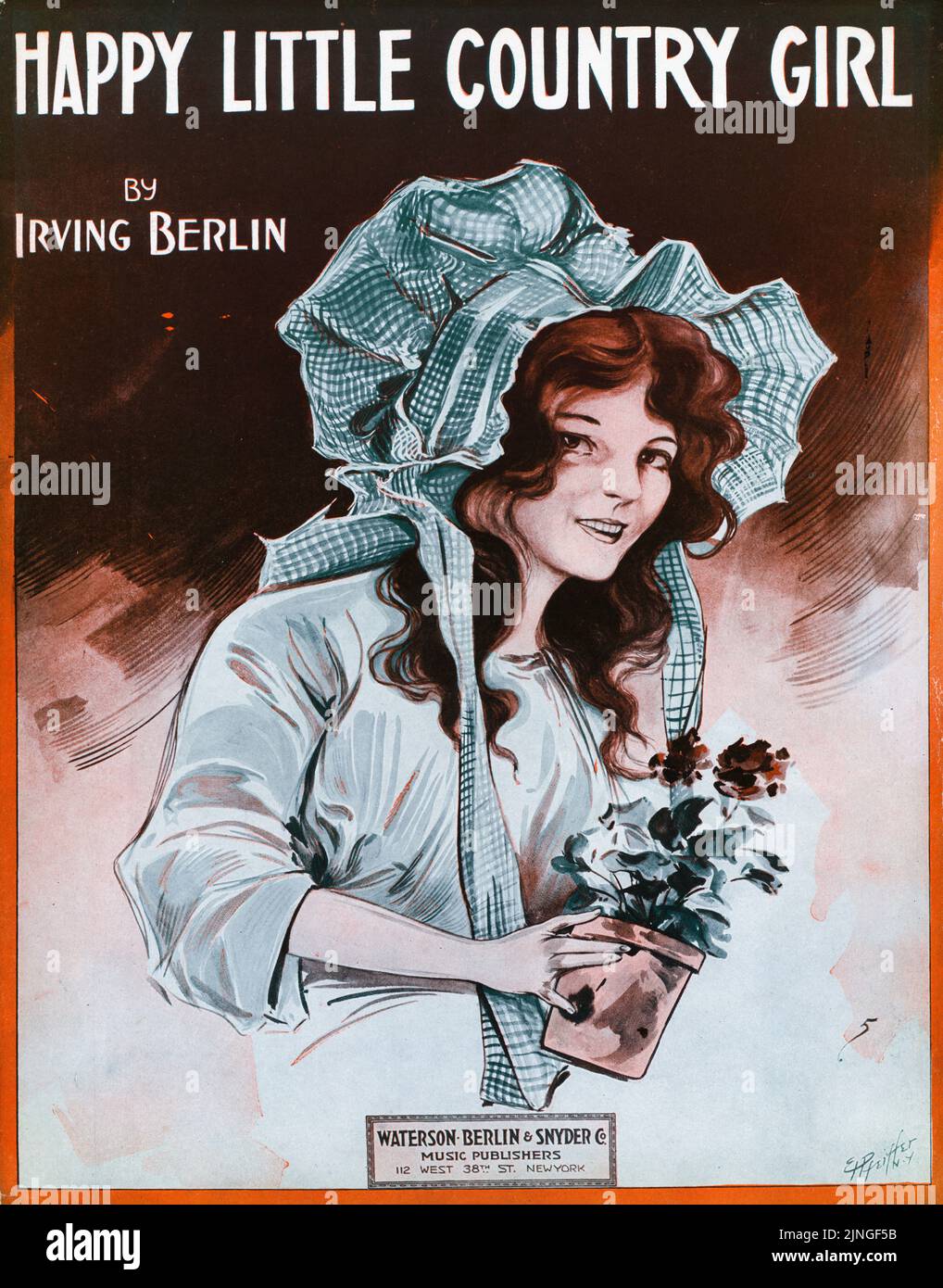 Happy little country girl (1913) by Irving Berlin, Published by Waterson, Berlin and Snyder Company. Sheet music cover. Illustration by Edward H. Pfeiffer Stock Photo