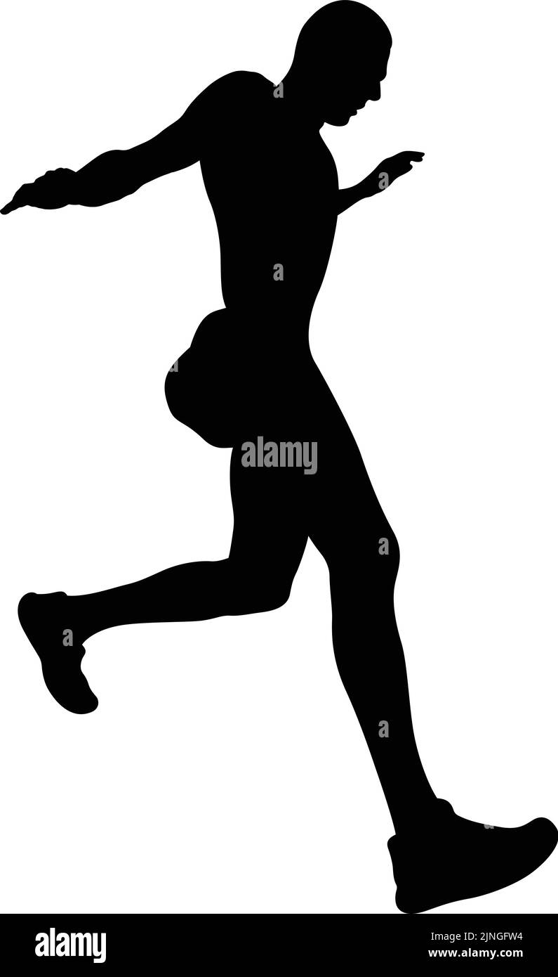 athlete runner running downhill trail black silhouette Stock Vector