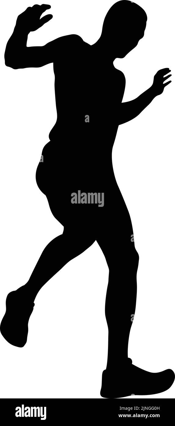 male runner running down mountain black silhouette Stock Vector