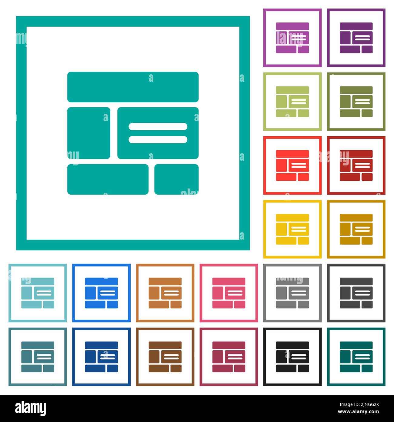 Web layout solid flat color icons with quadrant frames on white ...