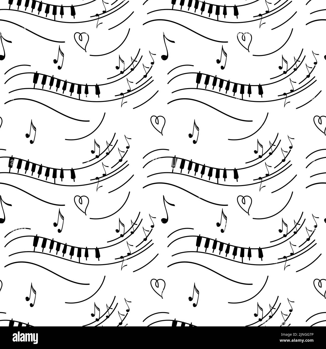 Seamless pattern of piano melody, hand-drawn doodle. Flying notes ...