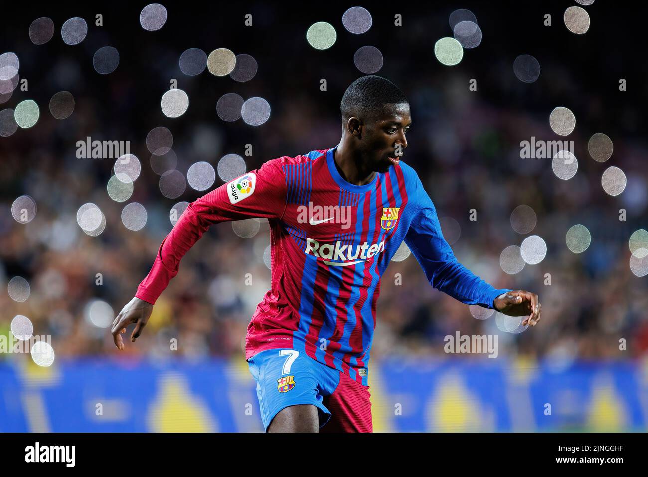 BARCELONA - MAY 10: Dembele in action during the La Liga match between FC Barcelona and Real Club Celta de Vigo at the Camp Nou Stadium on May 10, 202 Stock Photo