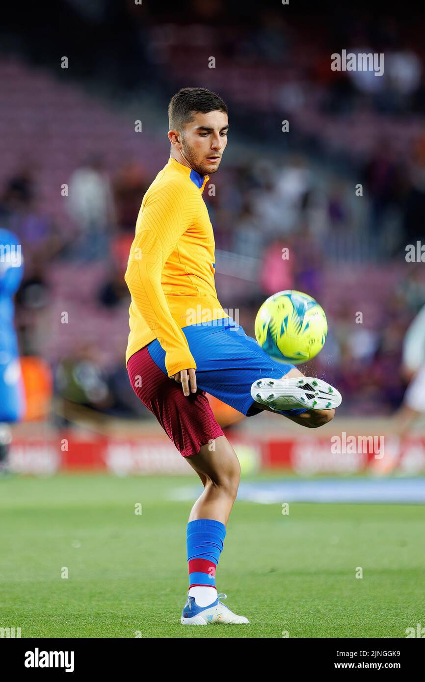 BARCELONA - MAY 10: Ferran Torres warms up prior to the La Liga match between FC Barcelona and Real Club Celta de Vigo at the Camp Nou Stadium on May Stock Photo