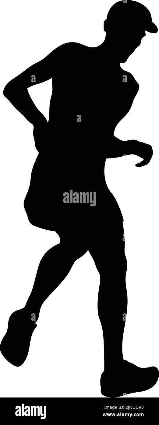 male athlete running downhill black silhouette Stock Vector
