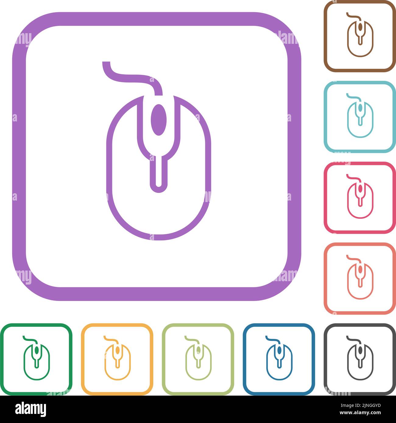 Computer mouse with cord outline simple icons in color rounded square ...