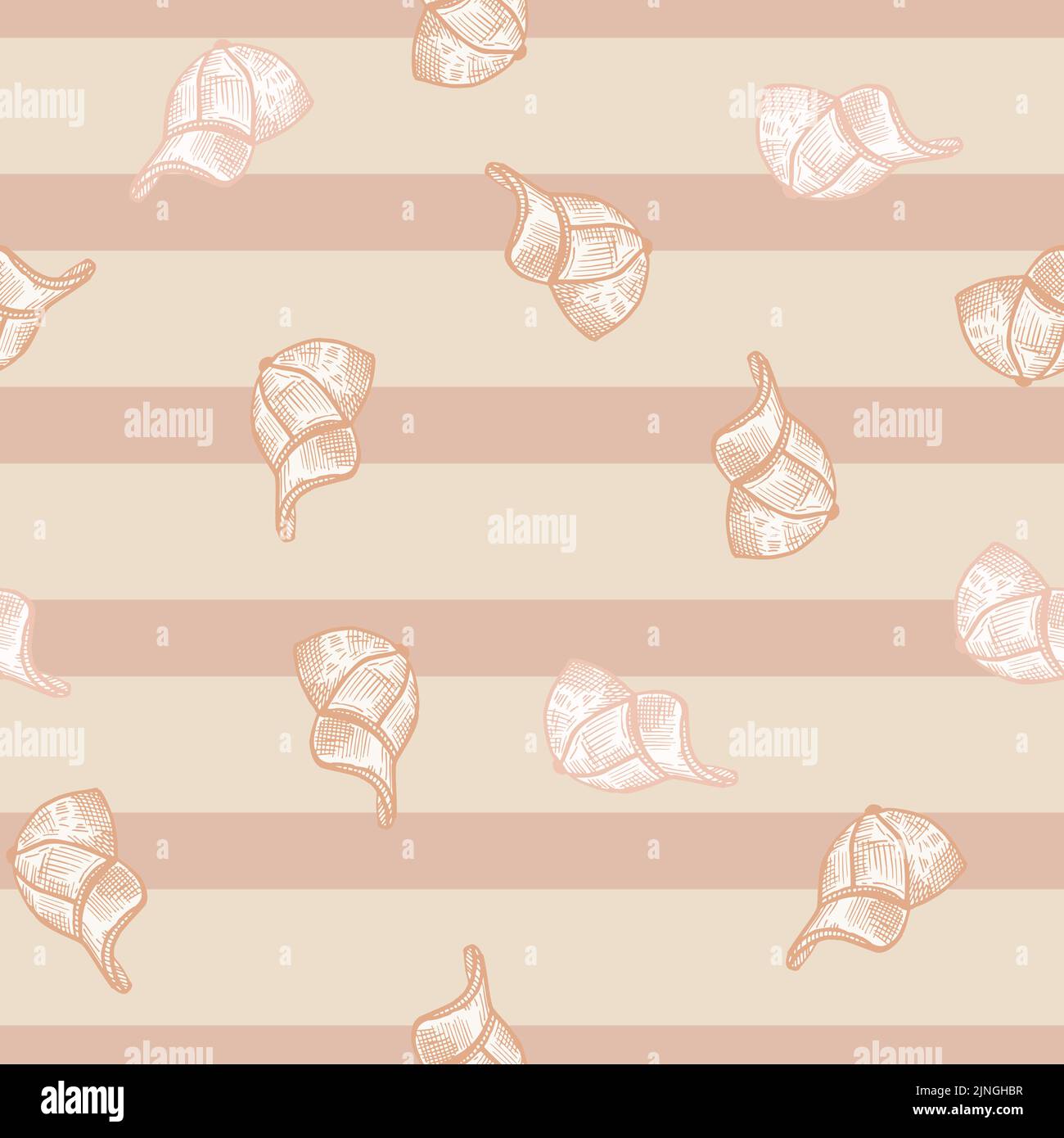 Baseball cap engraving seamless pattern. Casual modern headwear in hand