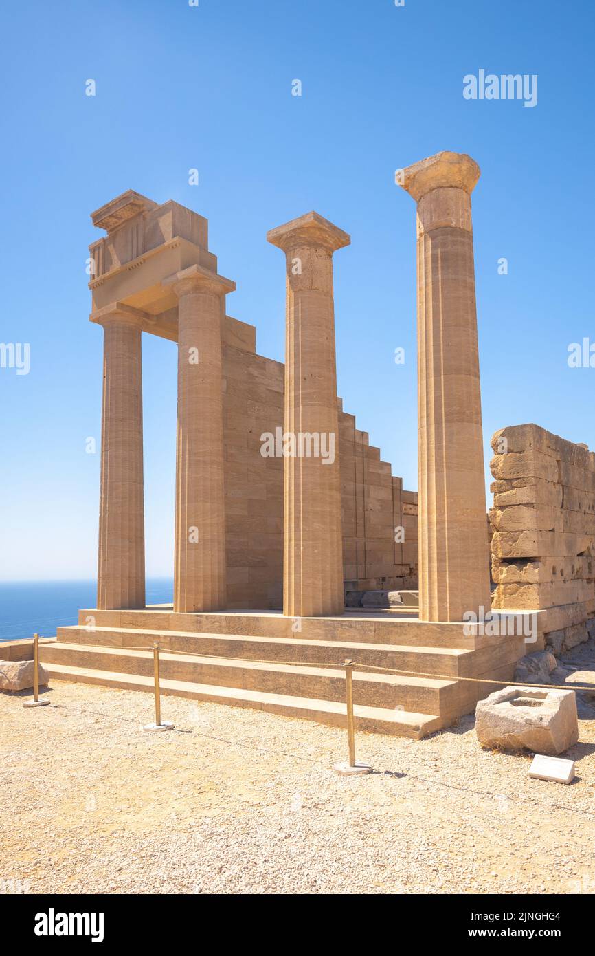 Acropolis of Lindos, the ruins of the Temple of Athena Lindia, Rhodes island, Greece, Europe. Stock Photo