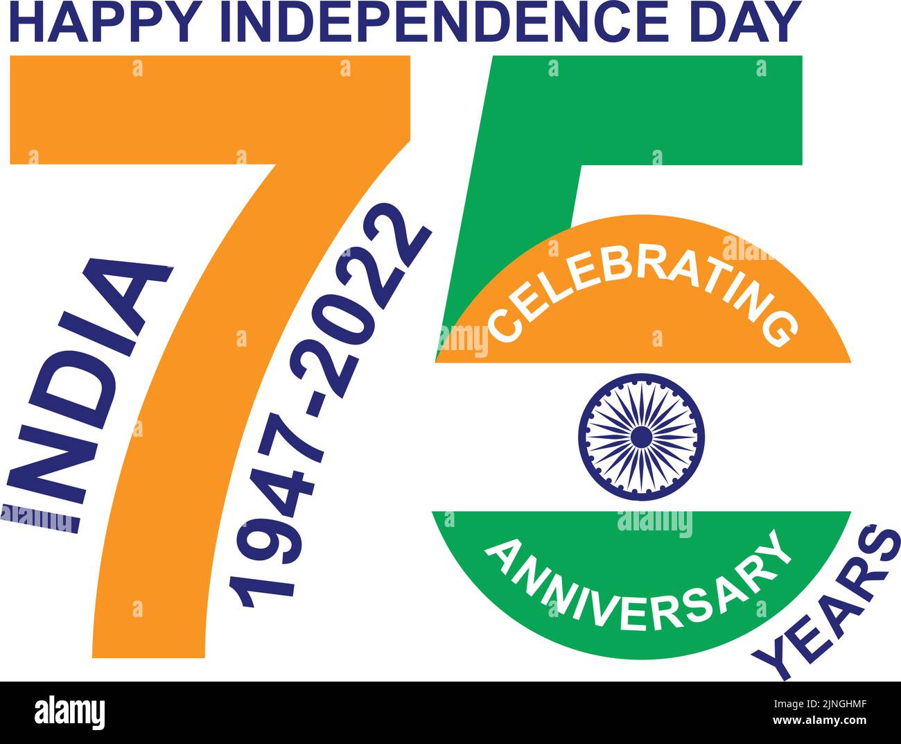 New Delhi India, August 15, 2022: 75 Year Anniversary Independence Day Logo Vector Illustration. Stock Vector