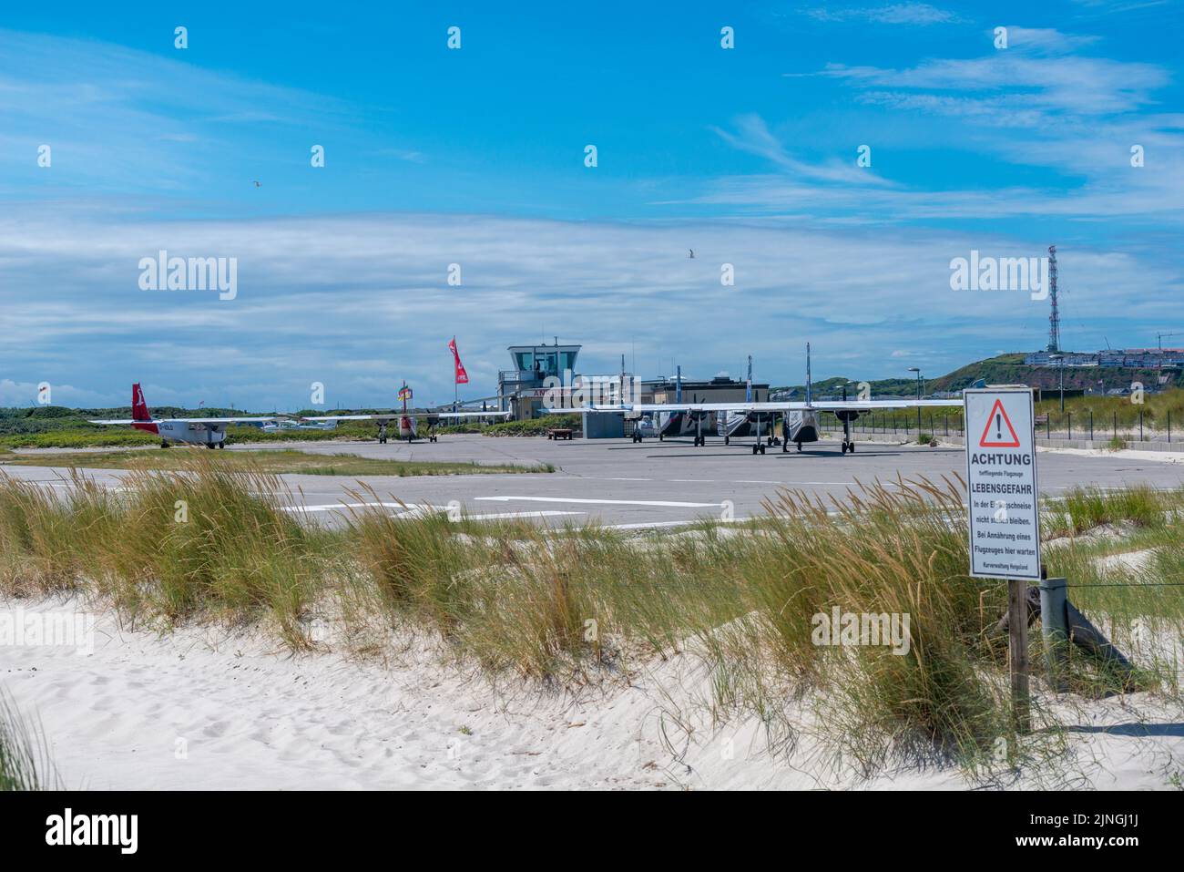 Small airport on the high seas island The Dune, part of Heligoland, district Pinneberg, Schleswig-Holstein, Northern Germany Stock Photo