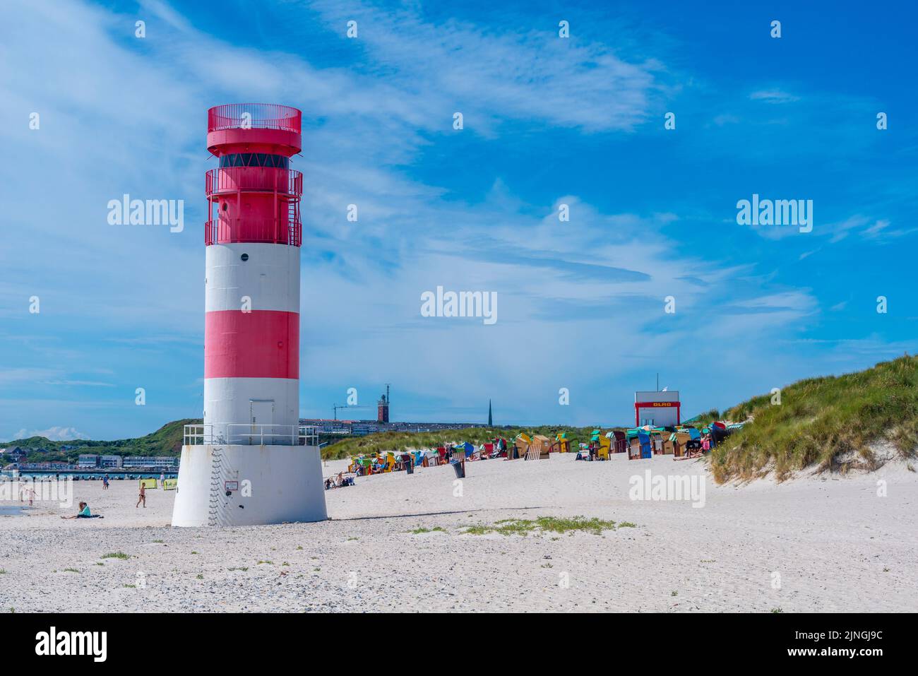Lighthouse on the high seas island The Dune, part of Heligoland, North Sea, district Pinneberg, Schleswig-Holstein, Northern Germany Stock Photo