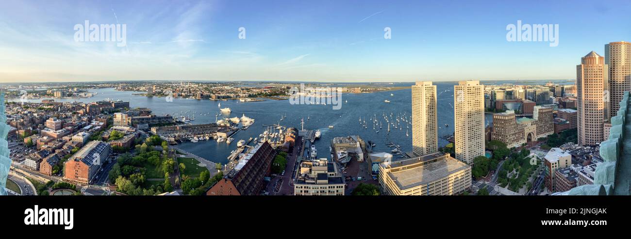 Boston Cityscape Skyline Panorama Looking East Towards the Boston Harbor, the North End and the South End Stock Photo