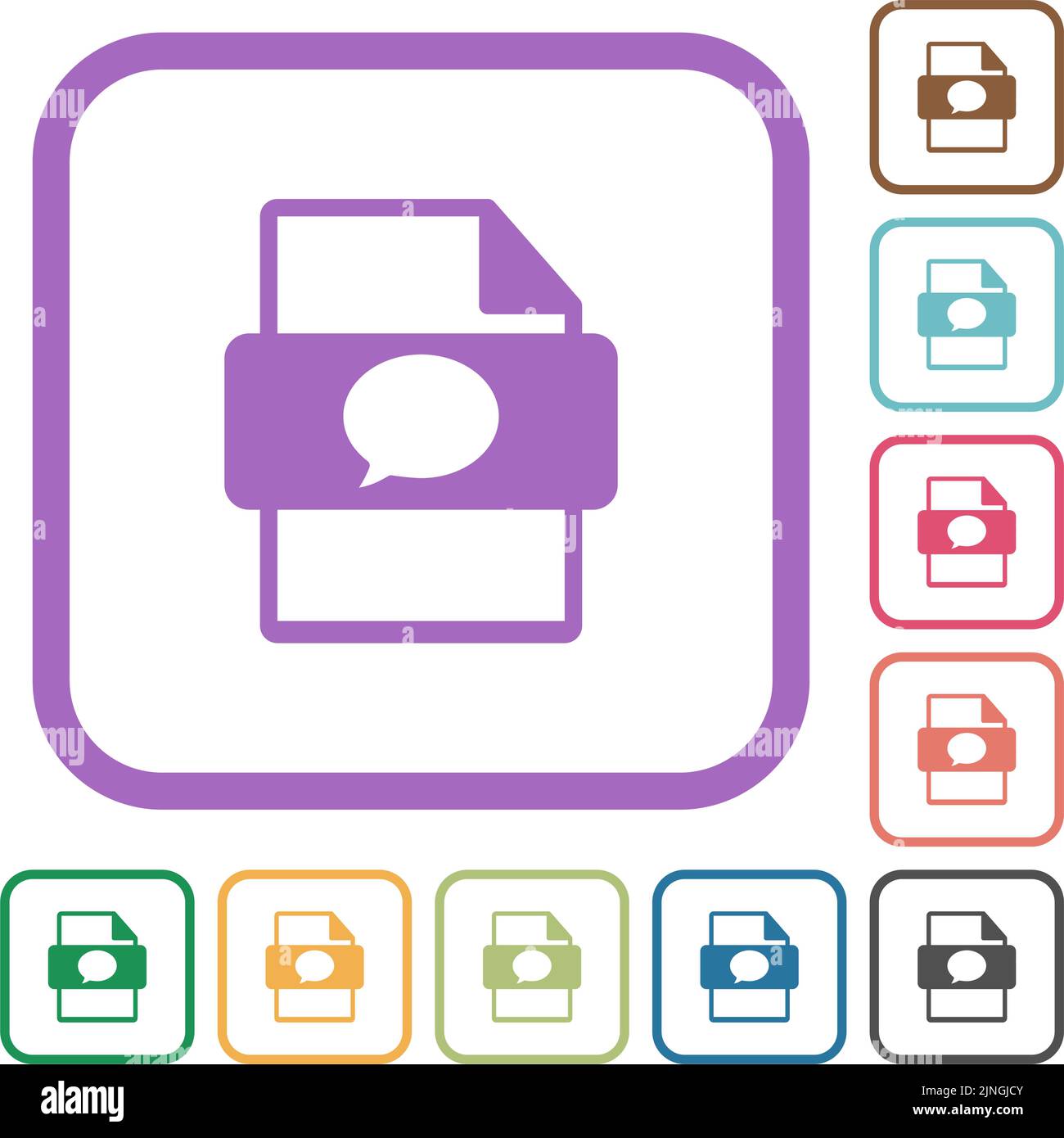 Message file type simple icons in color rounded square frames on white background Stock Vector