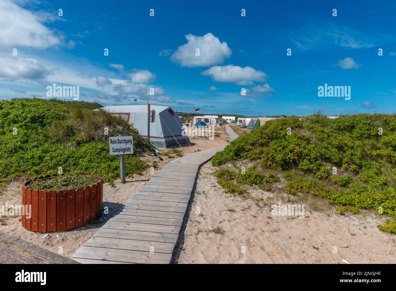 Camping site on the high seas island The Dune, part of Heligoland, district Pinneberg, Schleswig-Holstein, Northern Germany Stock Photo