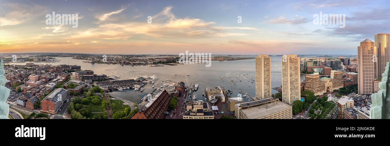 Boston Cityscape Skyline Panorama Looking East Towards the Boston Harbor, the North End and the South End Stock Photo