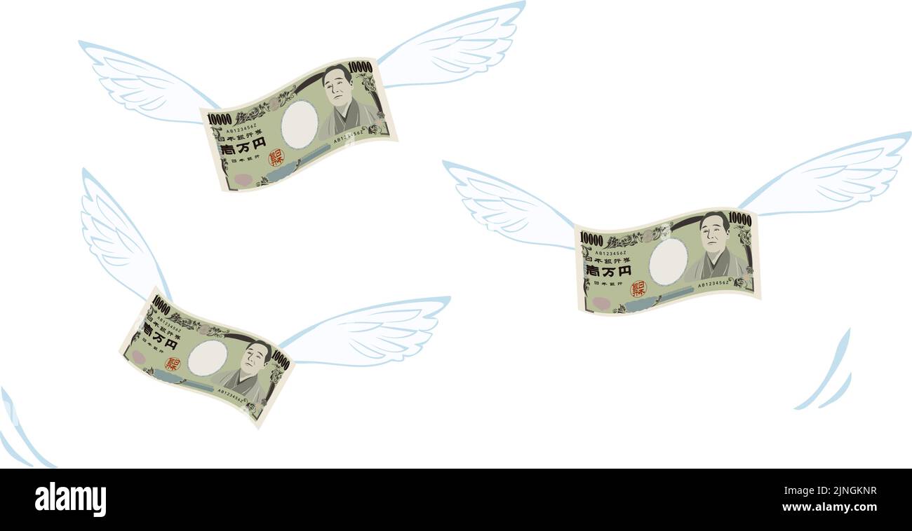 Illustration with wings flying on 10,000-yen bills  Image of spending Stock Vector