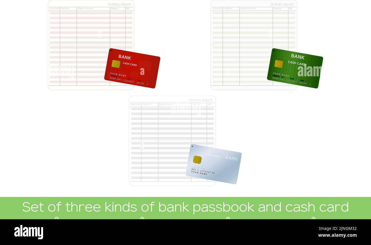 Illustration of a passbook and cash card that opened the entry page Stock Vector
