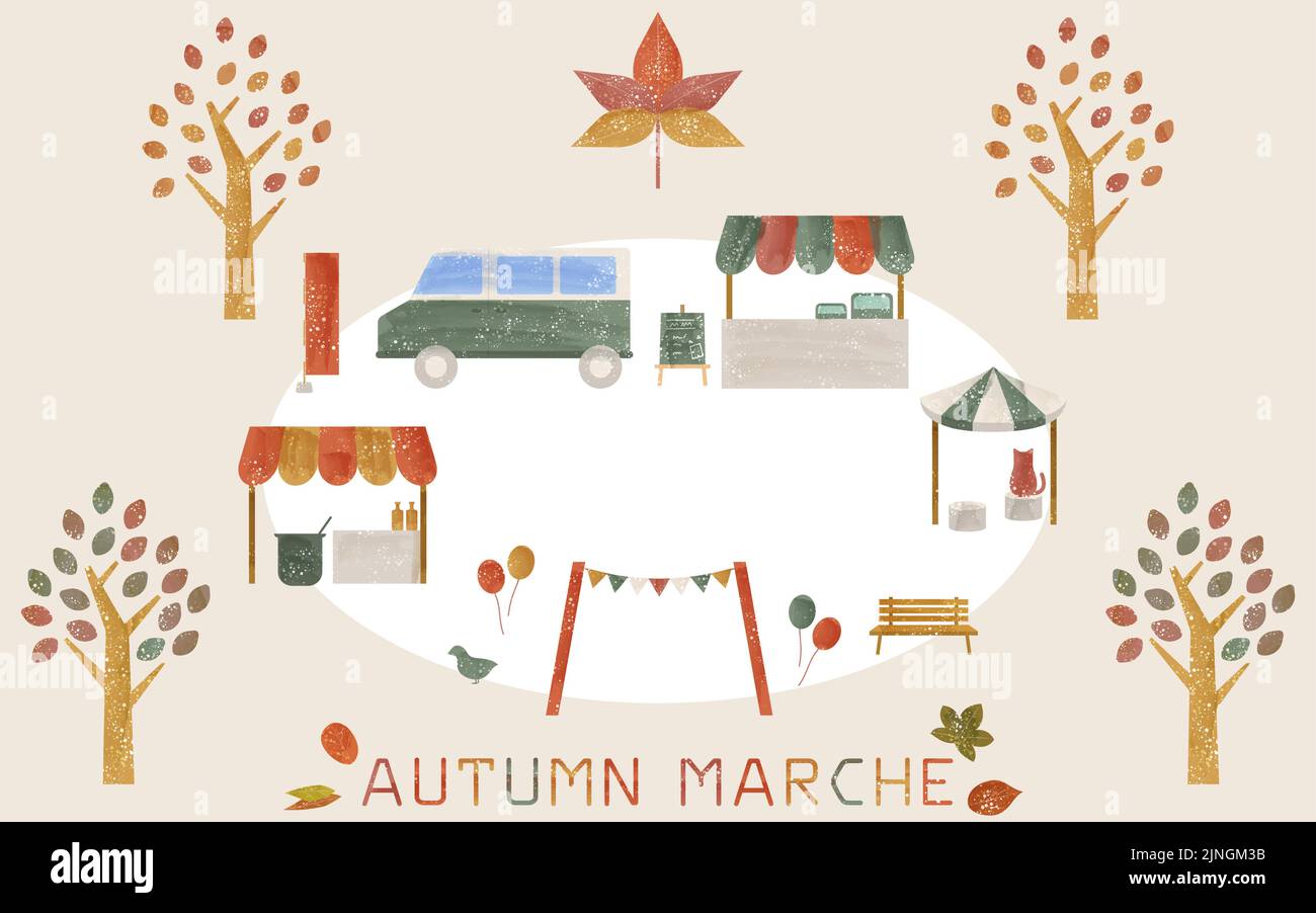 Autumn blue sky market illustration, transparent watercolor style