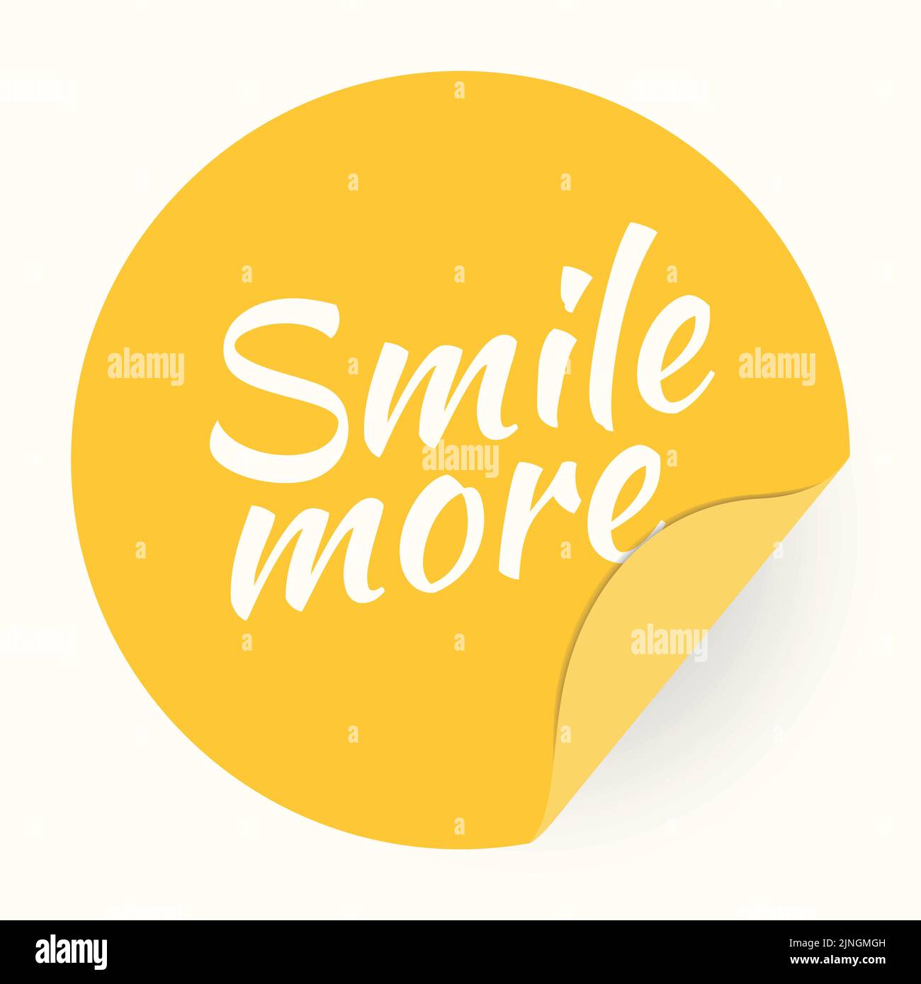 Smile more hand drawn lettering. Promotional sticker with a turned edge