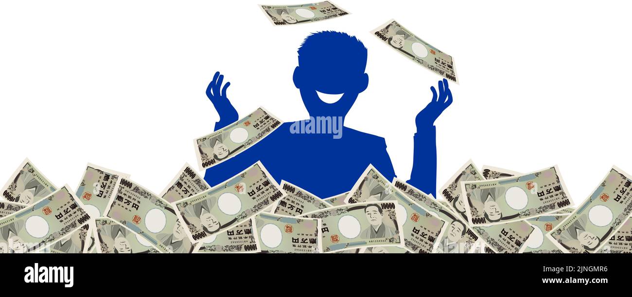 Illustration where the person who got a lot of money is buried in money  Image of rag-making Stock Vector