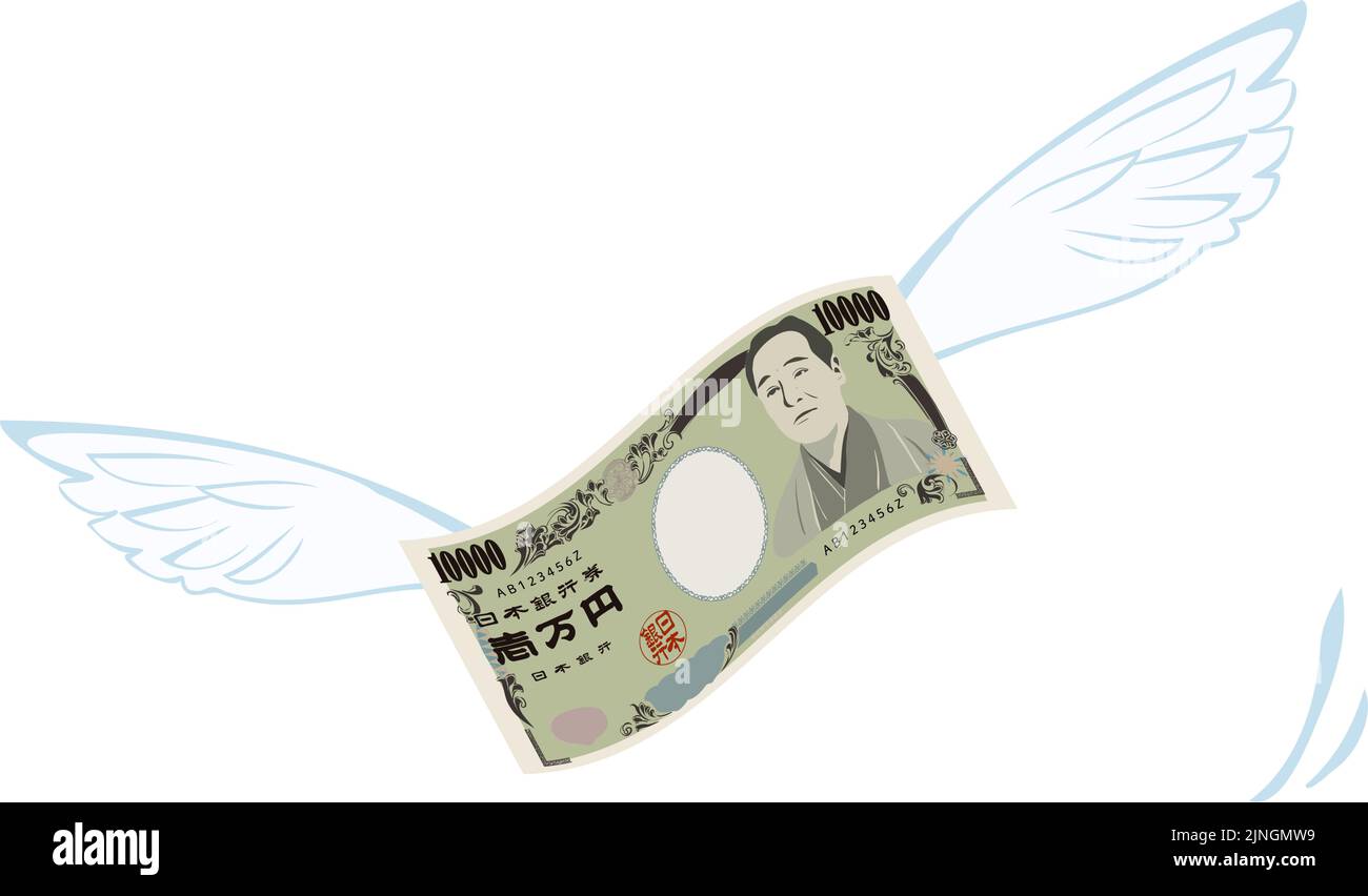 Illustration with wings flying on 10,000-yen bills  Image of spending Stock Vector