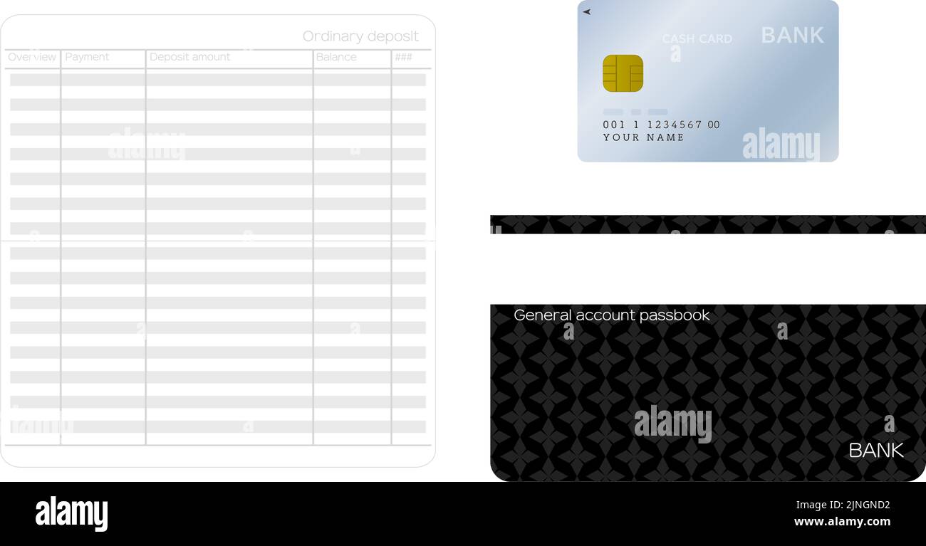 Illustration set of passbook with open and closed passbook and cash card Stock Vector