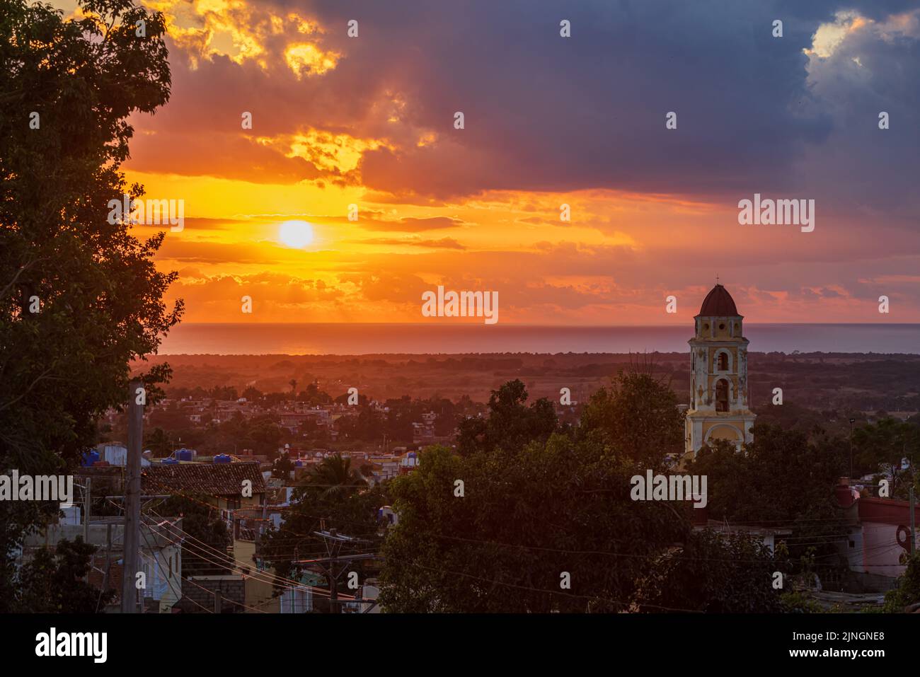 Sunset in the cityscape of Trinidad Stock Photo
